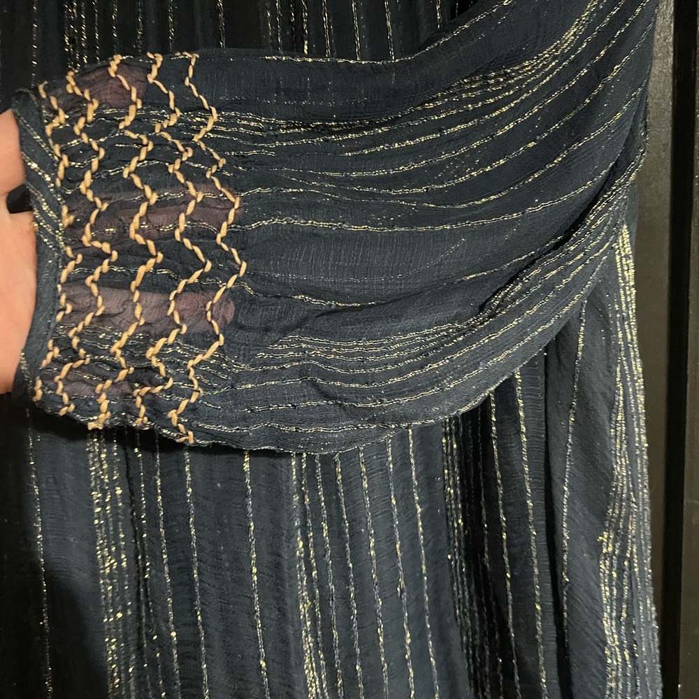 Anthro Love Sam Sheer Metallic Peasant Blouse - Picture 5 of 6